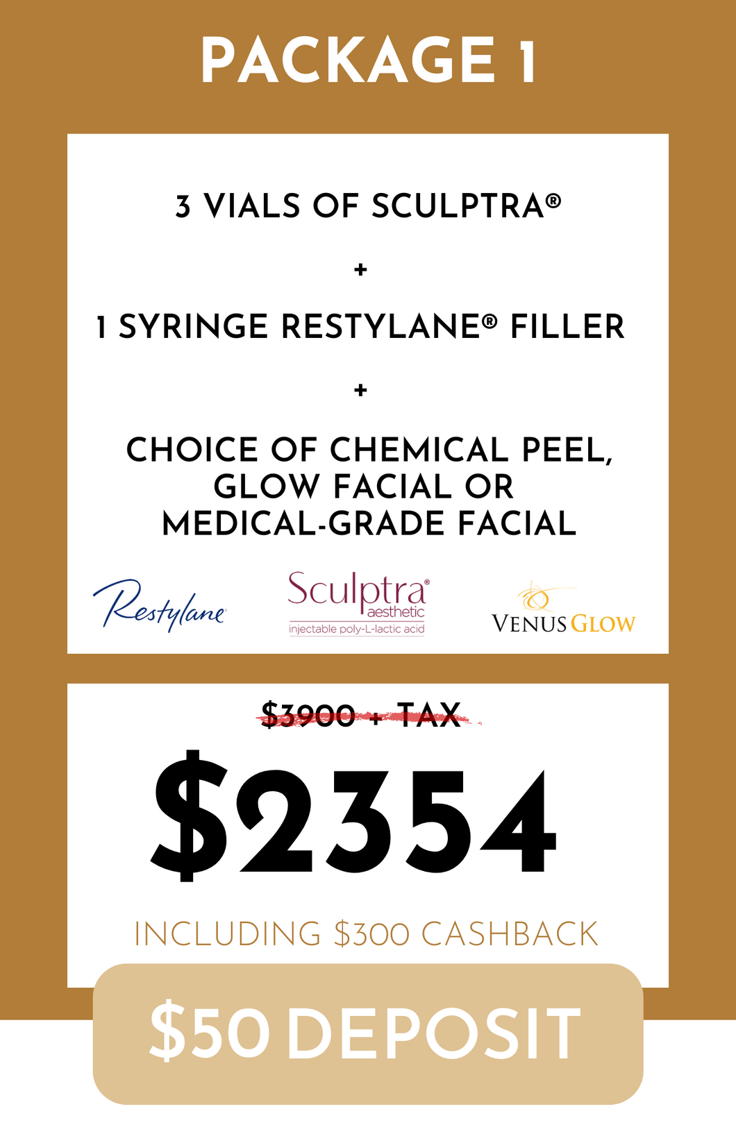 DEPOSIT: 3 Vials of Sculptra® + 1 Syringe Restylane® Filler + Chemical Peel/Glow Facial/Medical-Grade Facial
